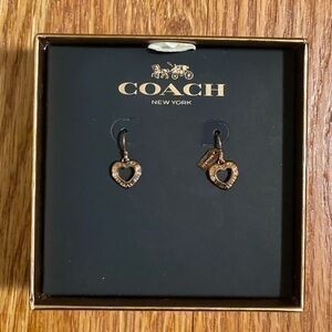 COACH Rosegold Open Circle Heart Drop Earrings